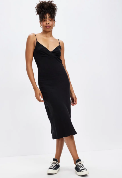 Older tested woman black dress