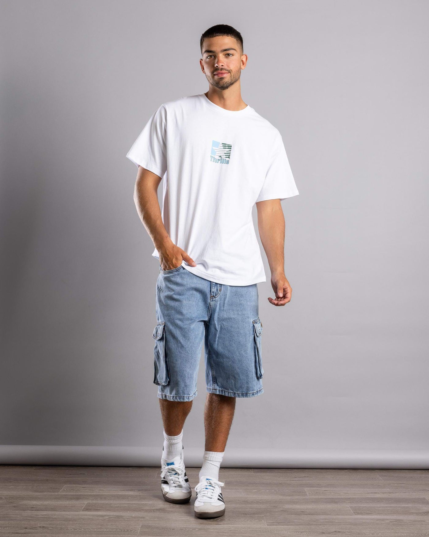Thrills Big Slacker Denim Cargo Short - Vintage Stone Blue