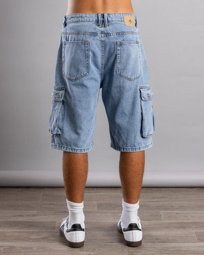 Thrills Big Slacker Denim Cargo Short - Vintage Stone Blue