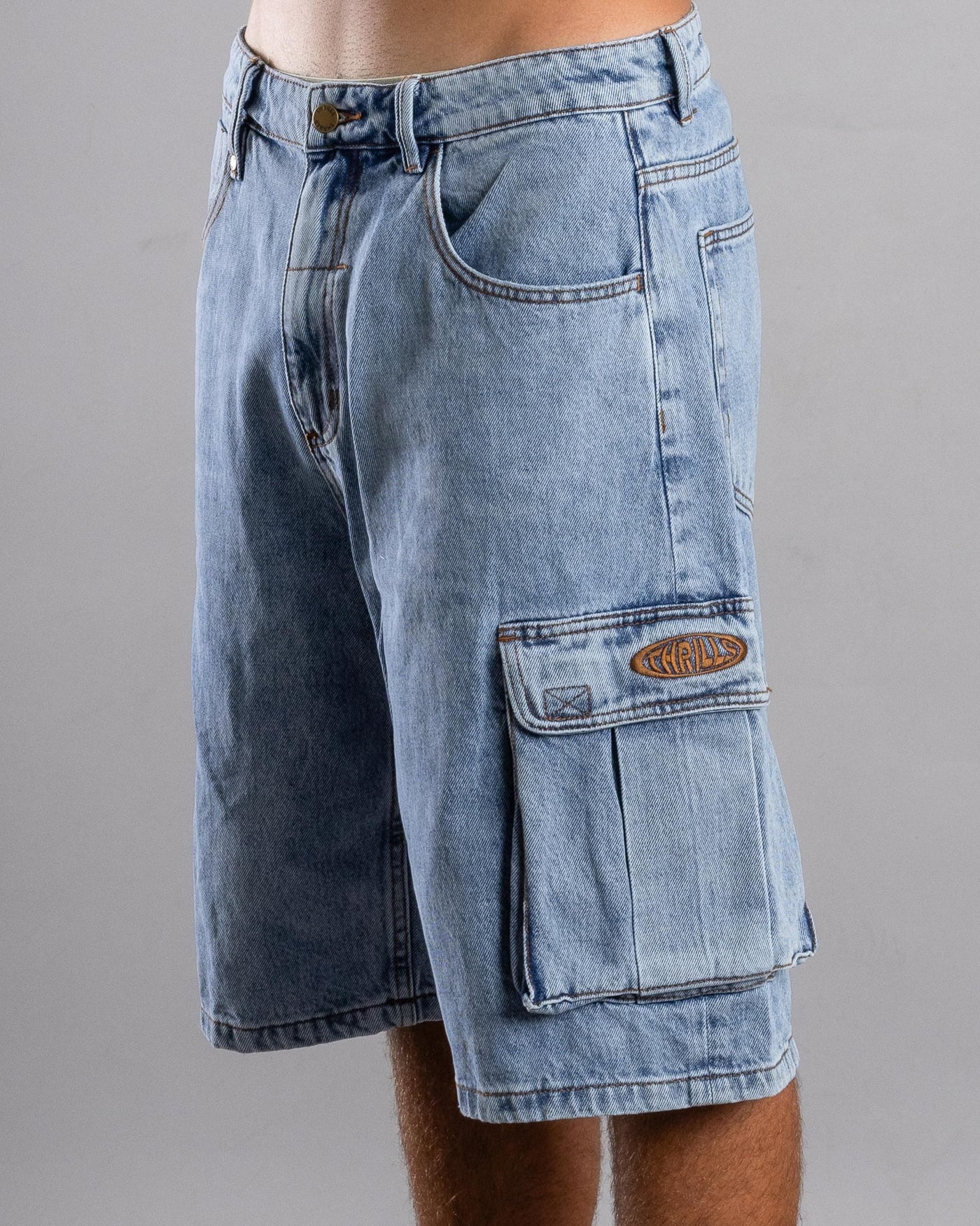 Thrills Big Slacker Denim Cargo Short - Vintage Stone Blue