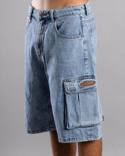 Thrills Big Slacker Denim Cargo Short - Vintage Stone Blue