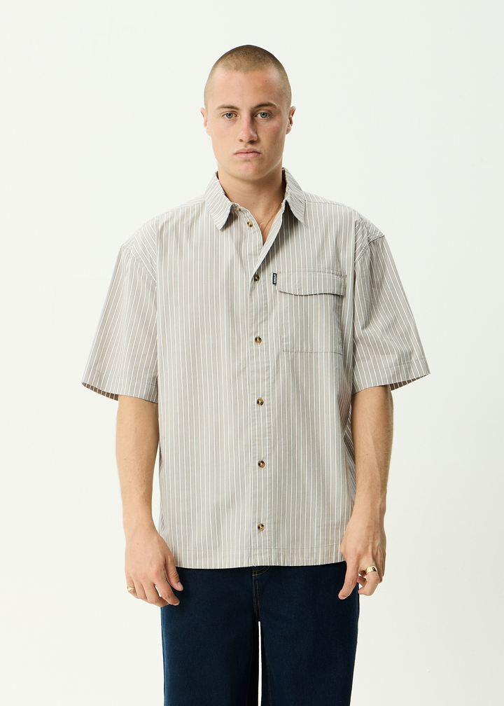 Afends Lennox - Short Sleeve Shirt - Olive Stripe