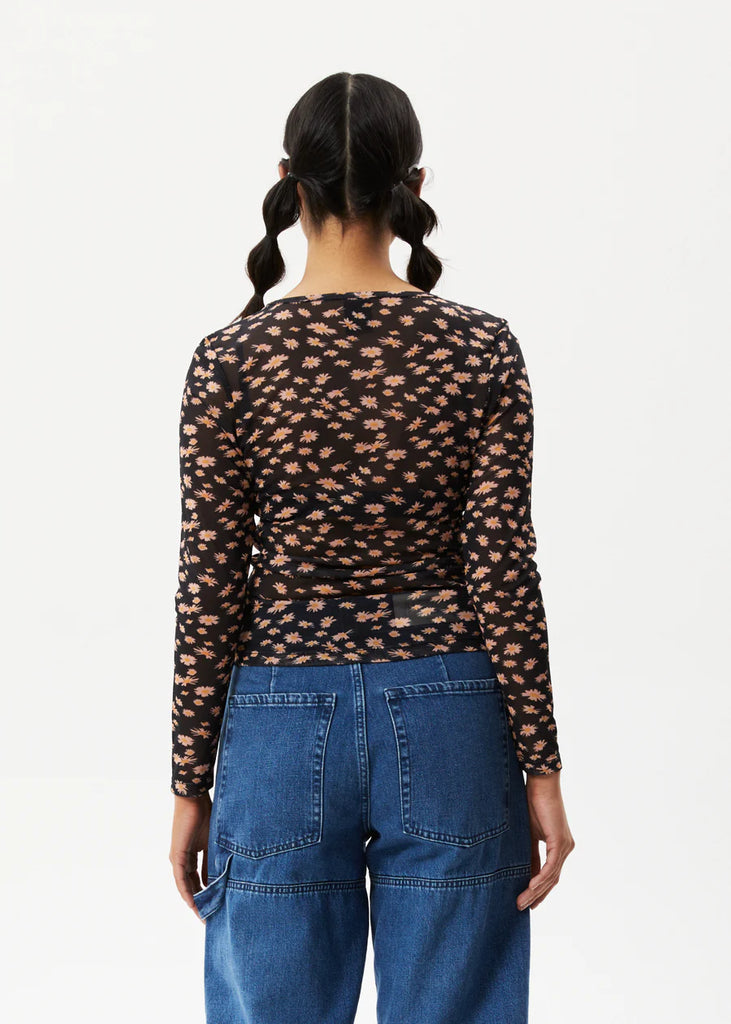 Afends Hazey  Sheer Long Sleeve Top  Black Floral