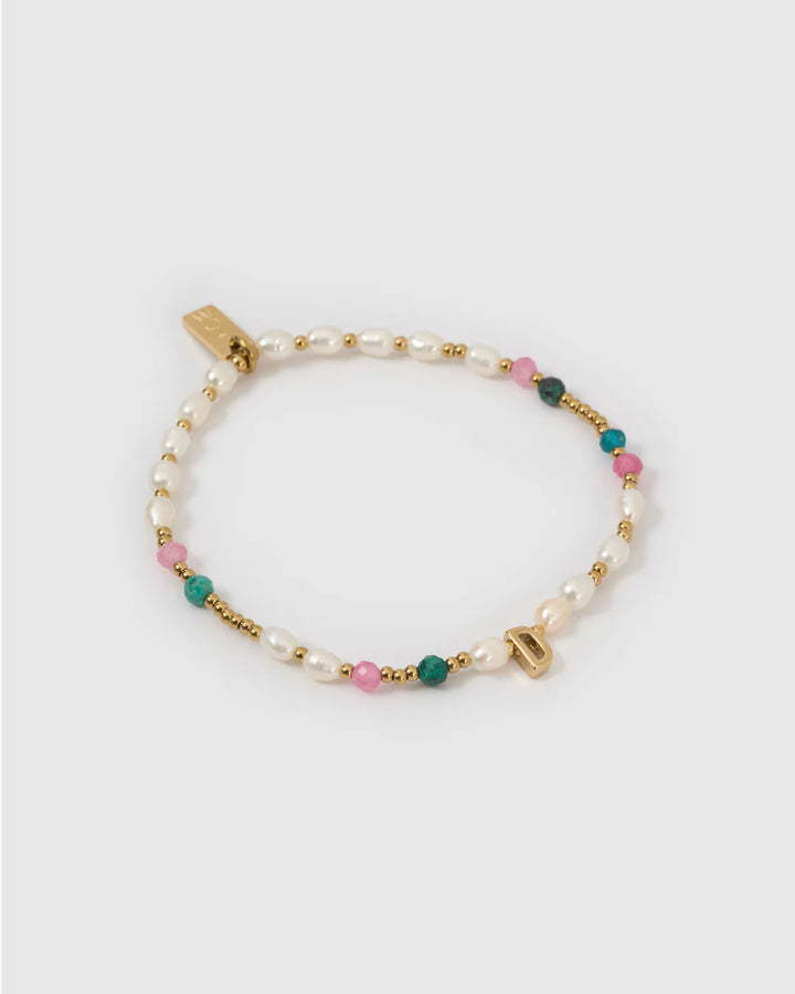 Arms of Eve Beaded Gemstone and Pearl Initial Bracelet