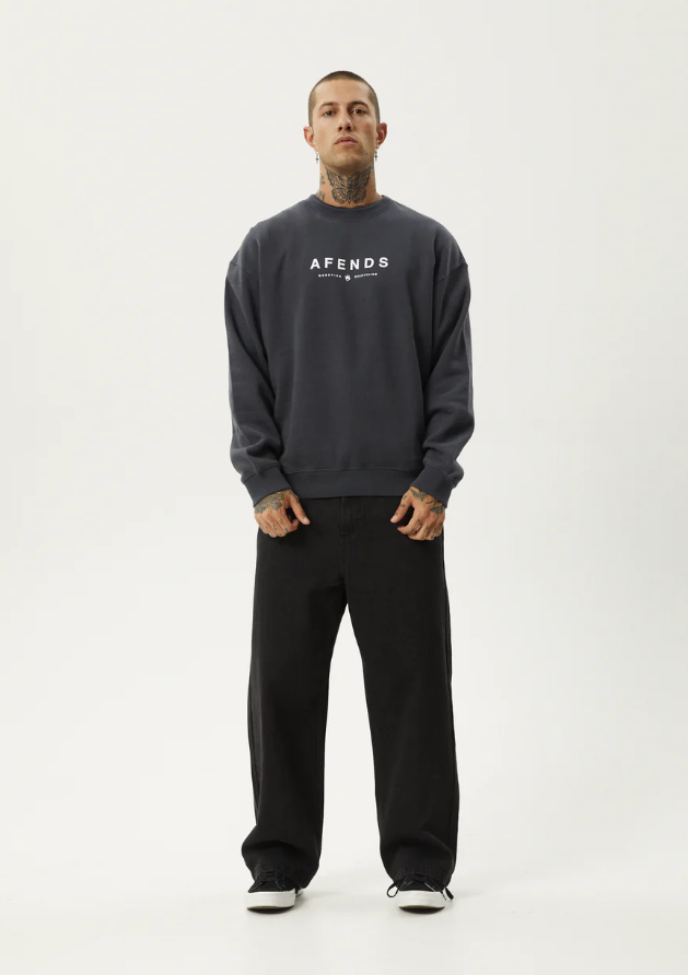Afends Thrown Out Recycled Crew Neck Charcoal