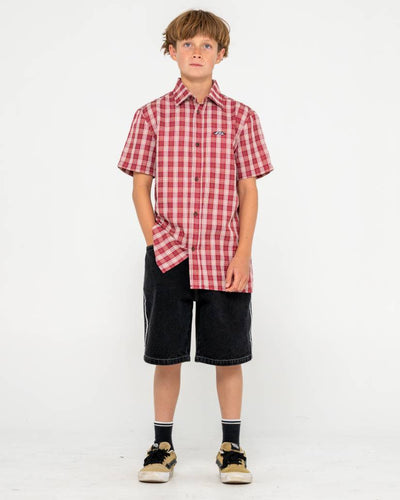 Rusty Datsun Check Short Sleeve Shirt Boys