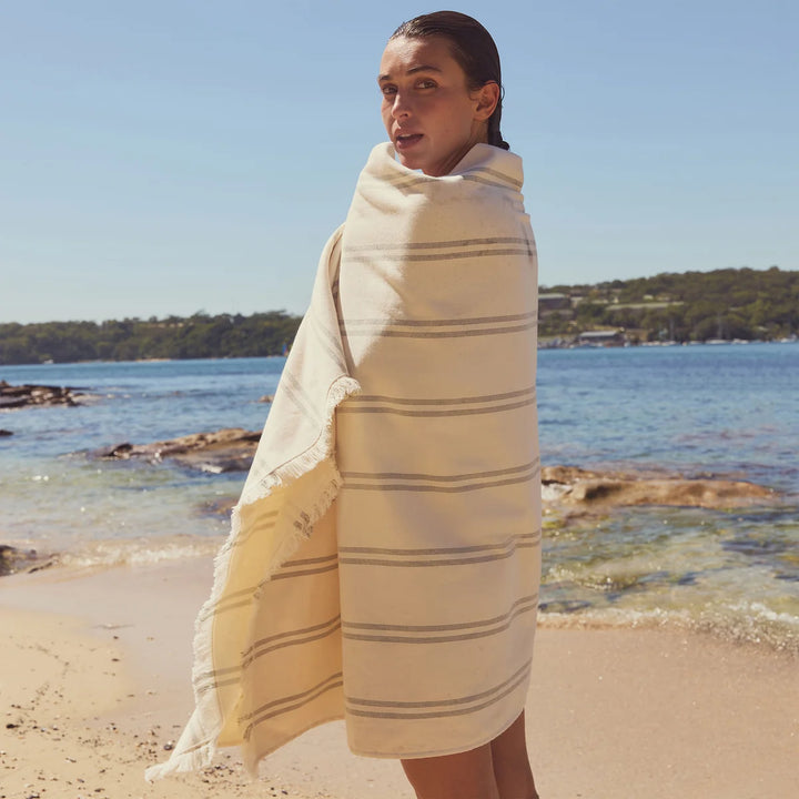 Sunnylife Fouta Beach Towel The Vacay Olive Stripe
