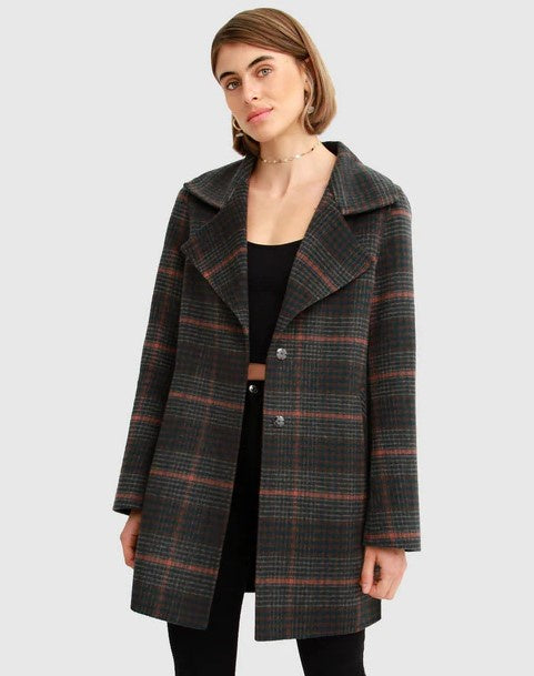 Belle &amp; Bloom Ex Boyfriend Wool Blend Oversized Jacket Brown Plaid