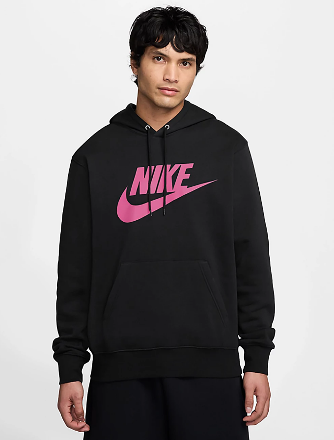 Nike Club Hoodie Mens Black with Pink Logo