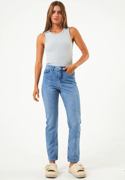 Afends Kylie Hemp Denim Slim Fit Jeans Worn Blue