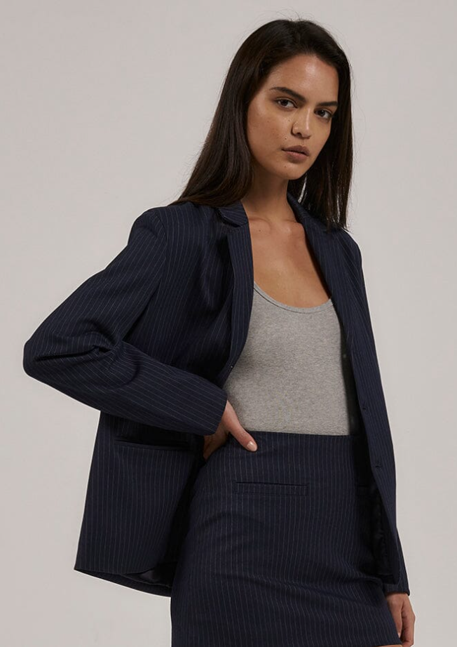 Thrills Gabrielle Pinstripe Blazer - Station Navy