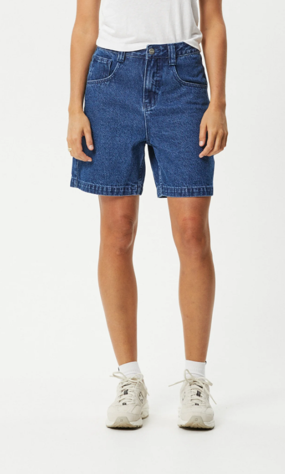 Afends Seventy Threes Organic Denim High Waisted Shorts Authentic Blue