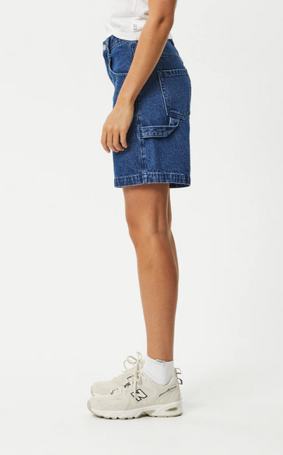 Afends Seventy Threes Organic Denim High Waisted Shorts Authentic Blue