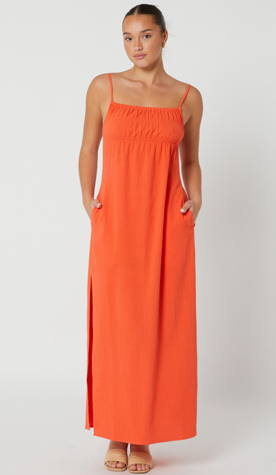 Rusty Sicily Shirred Maxi Dress