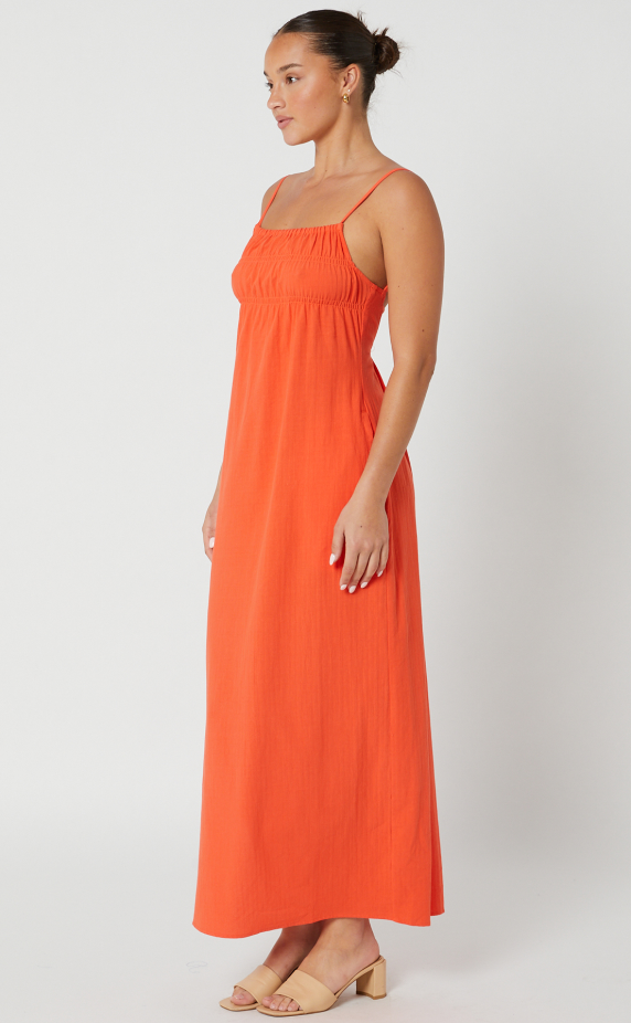 Rusty Sicily Shirred Maxi Dress