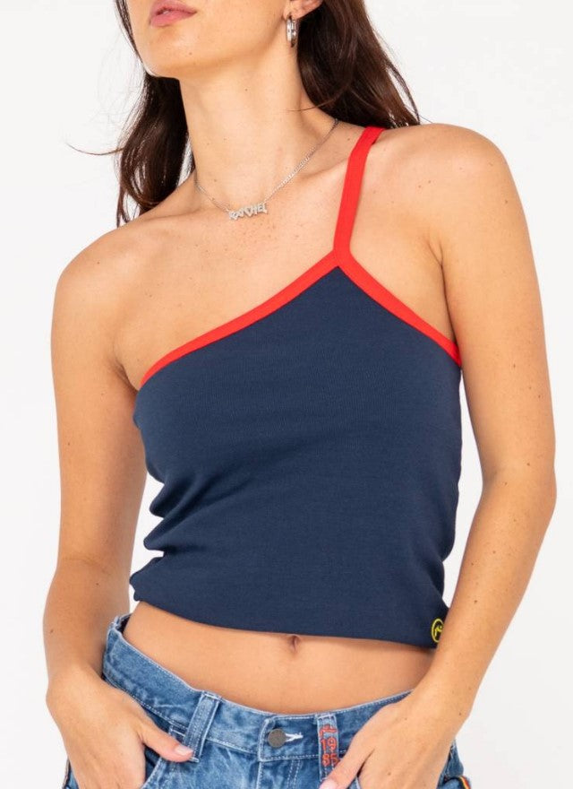 Rusty Sling One Shoulder Contrast Skimmer Tank