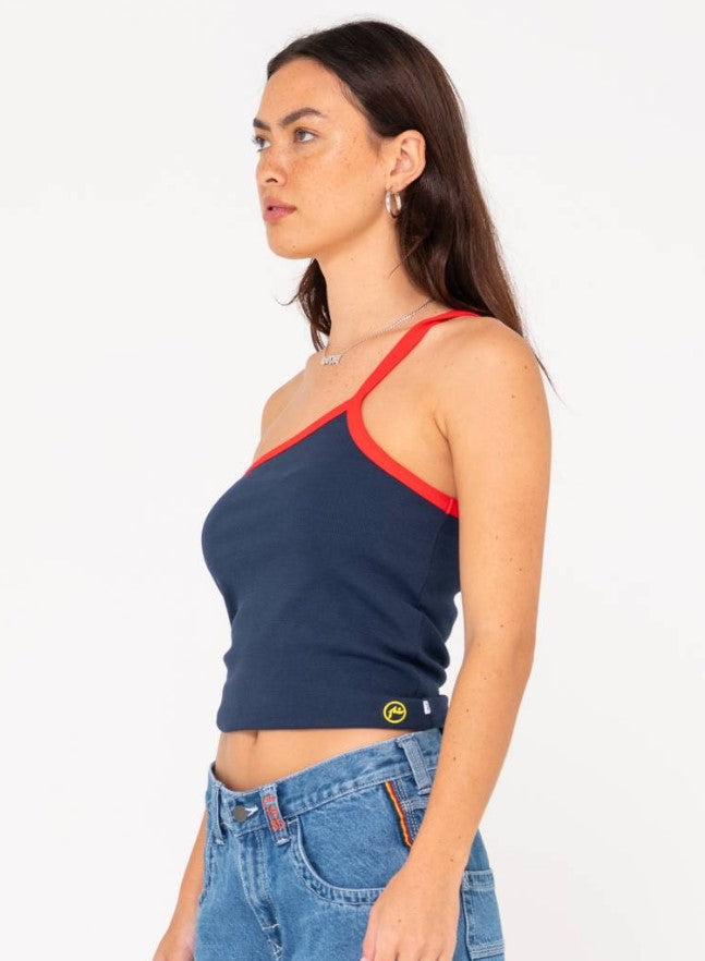 Rusty Sling One Shoulder Contrast Skimmer Tank