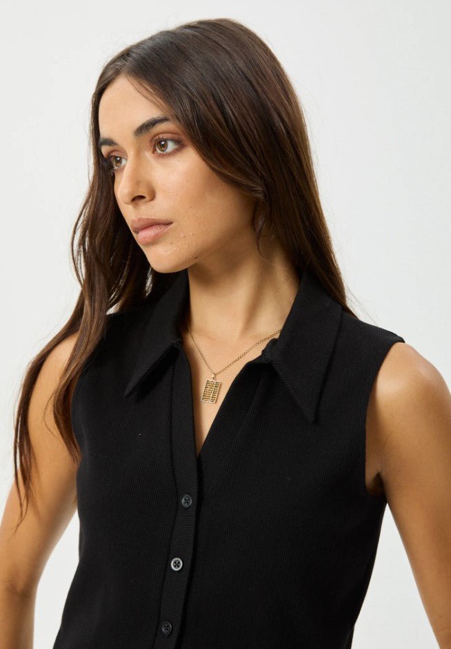 Afends Eliza Ribbed Sleeveless Shirt Black