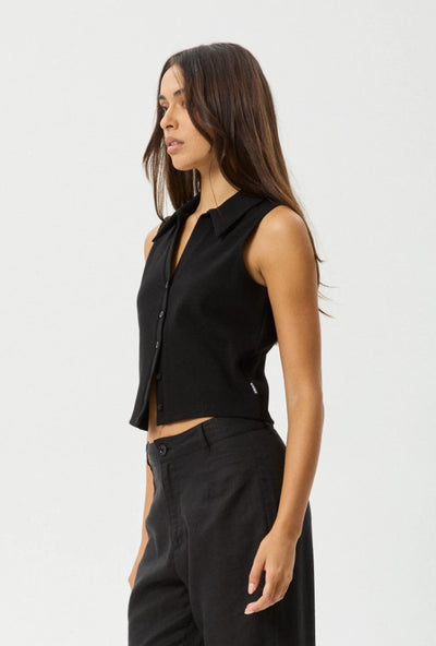 Afends Eliza Ribbed Sleeveless Shirt Black