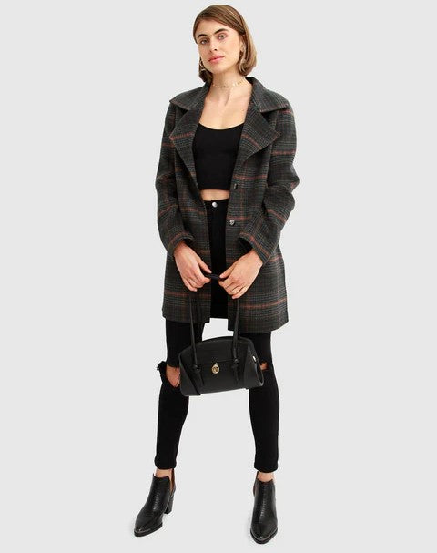 Belle &amp; Bloom Ex Boyfriend Wool Blend Oversized Jacket Brown Plaid
