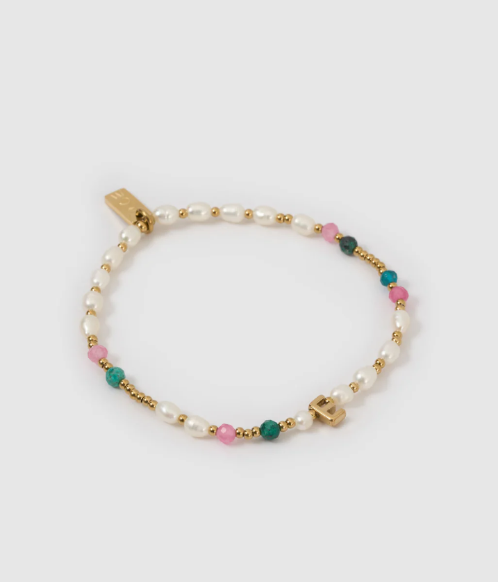 Arms of Eve Beaded Gemstone and Pearl Initial Bracelet