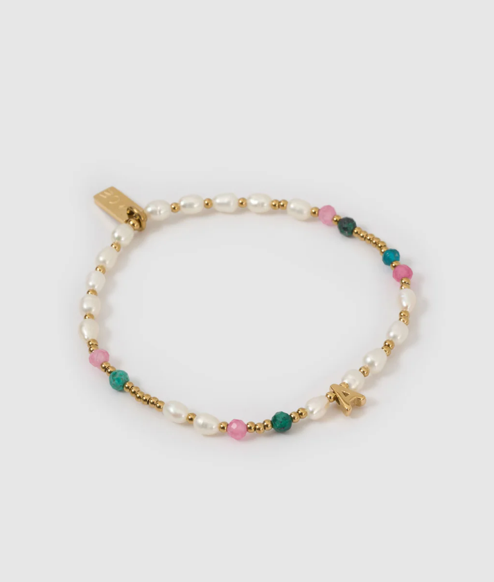 Arms of Eve Beaded Gemstone and Pearl Initial Bracelet