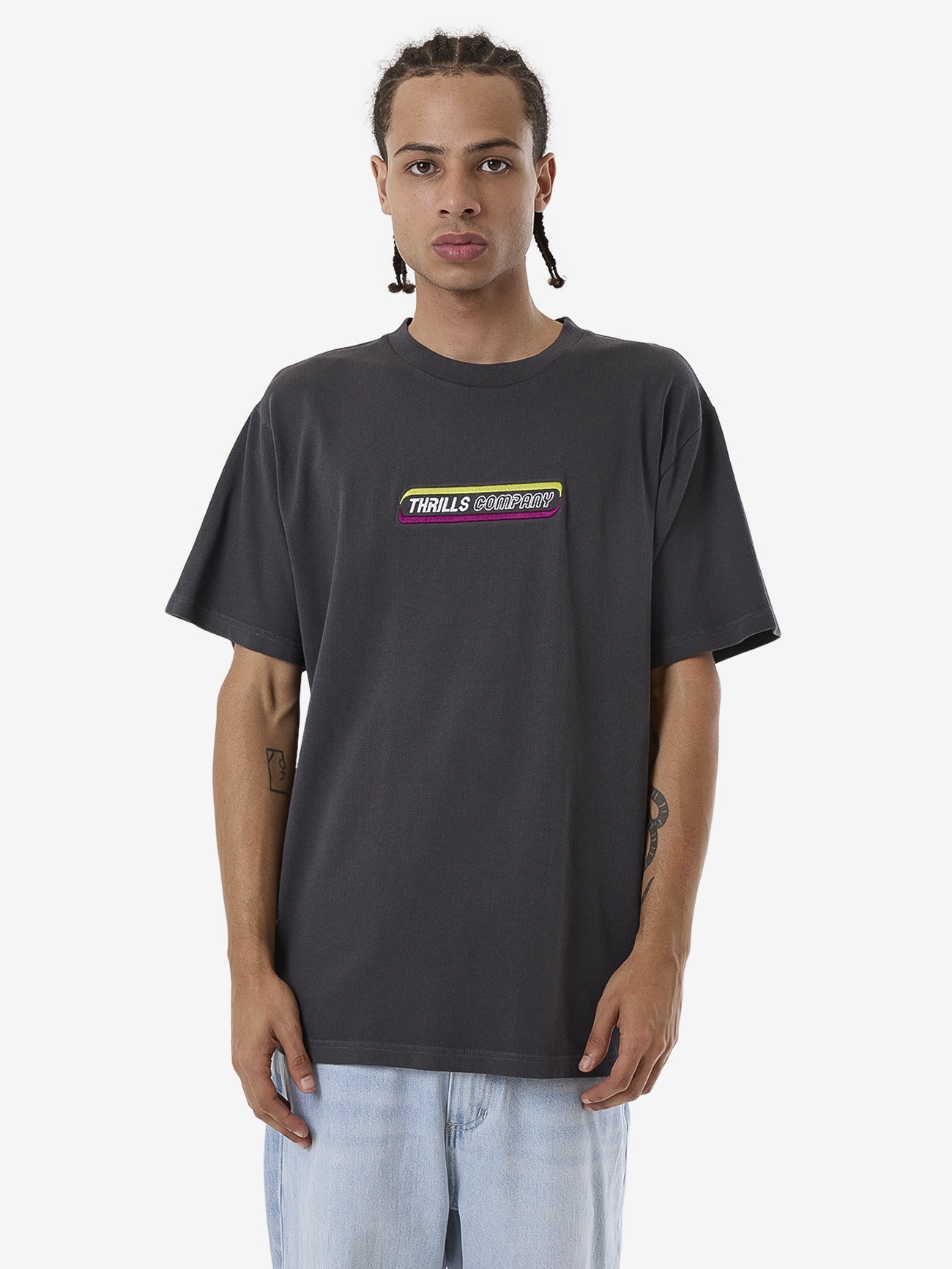 Thrills Blurr Embro Merch Fit Tee - Dark Charcoal