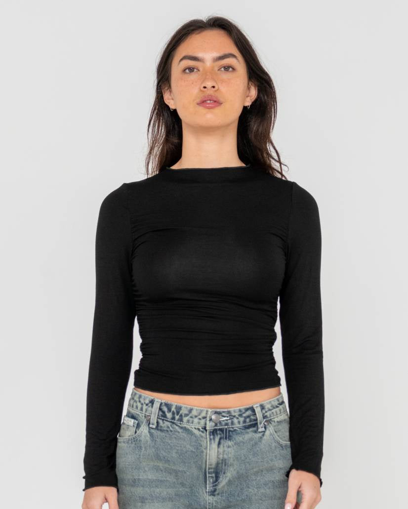 Rusty Plain Jane Ruched Long Sleeve Top