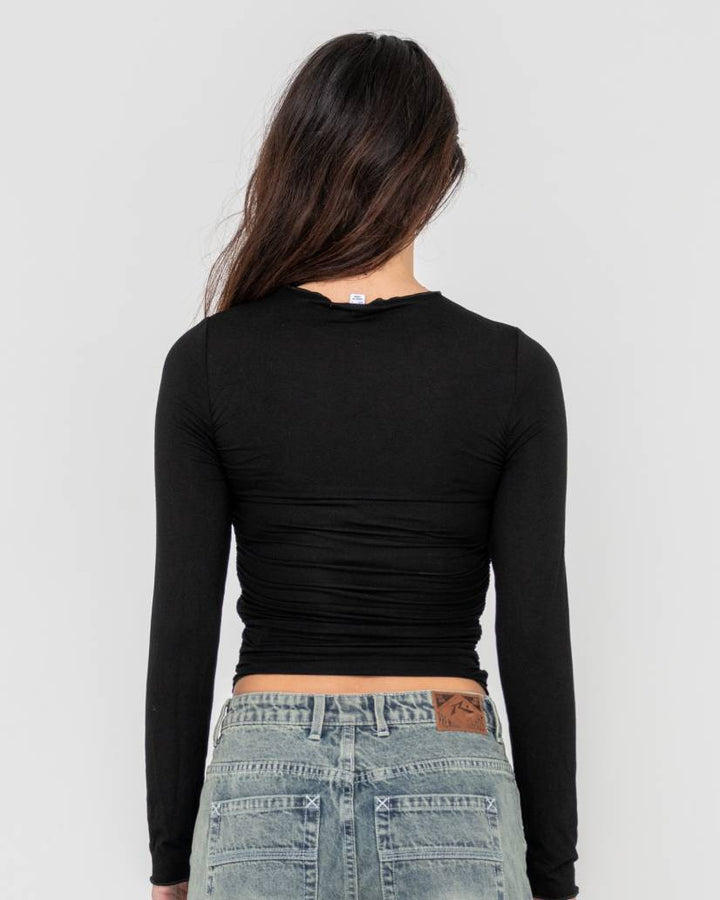 Rusty Plain Jane Ruched Long Sleeve Top