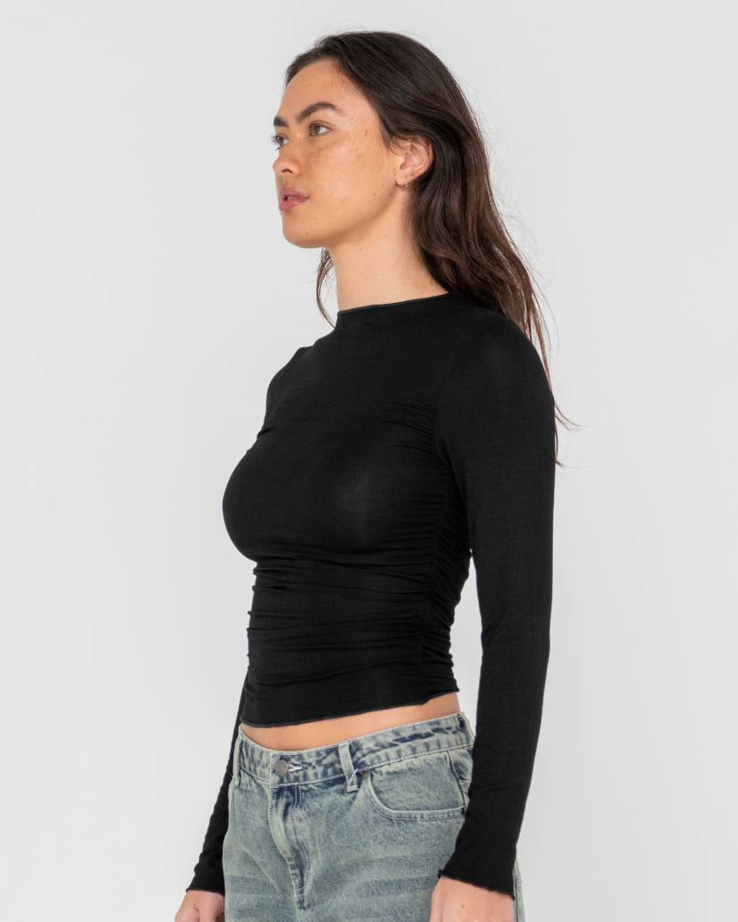 Rusty Plain Jane Ruched Long Sleeve Top