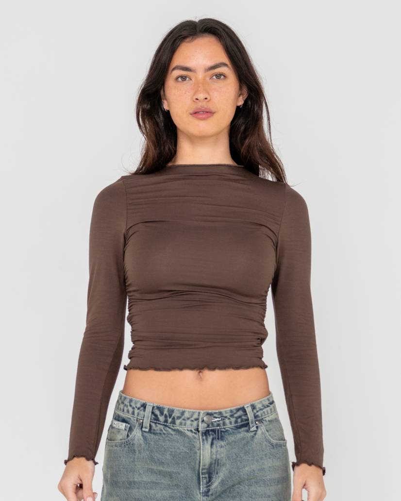 Rusty Plain Jane Ruched Long Sleeve Top
