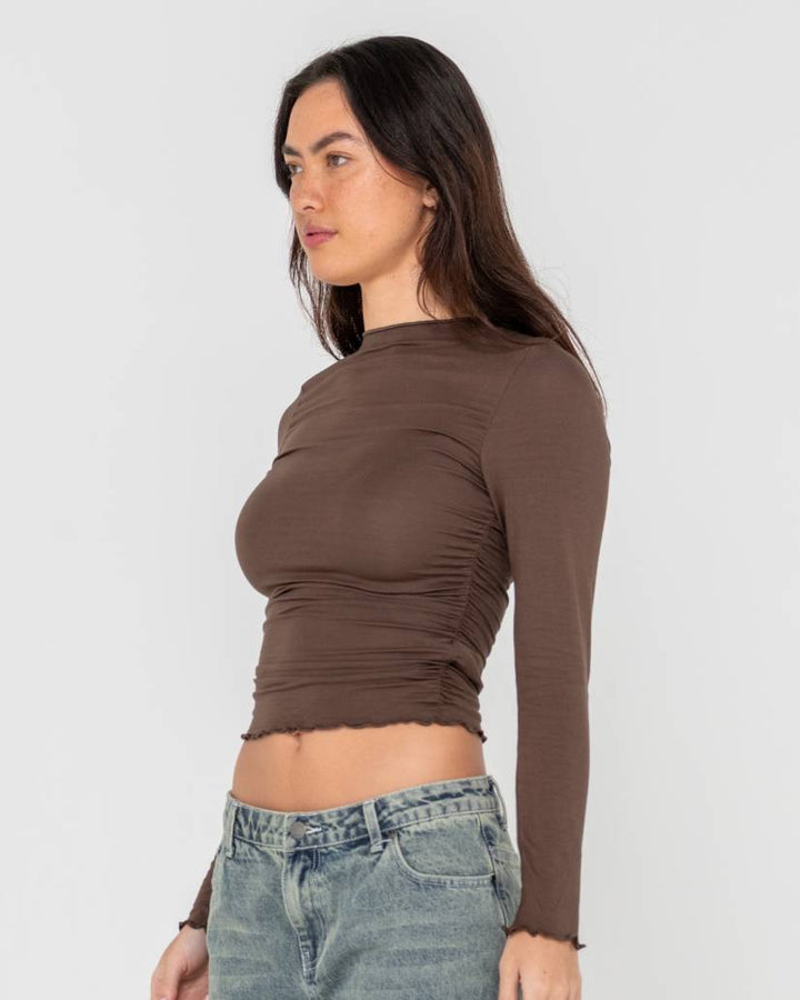Rusty Plain Jane Ruched Long Sleeve Top