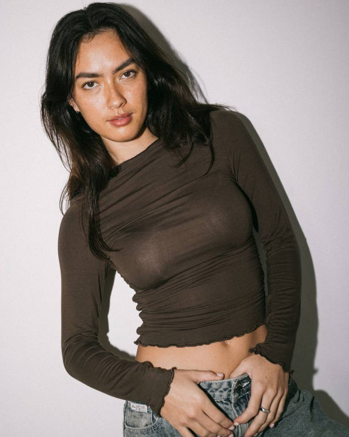 Rusty Plain Jane Ruched Long Sleeve Top