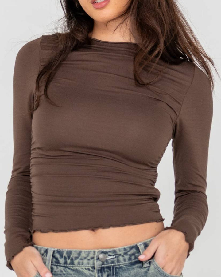 Rusty Plain Jane Ruched Long Sleeve Top