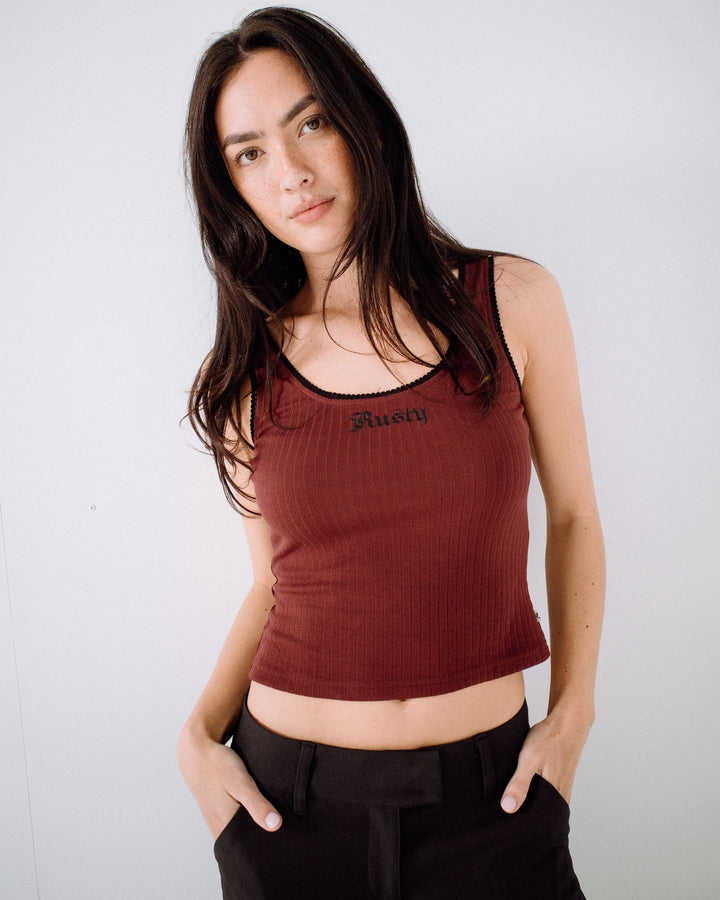 Rusty Cassian Ribbed Scoop Neck Singlet