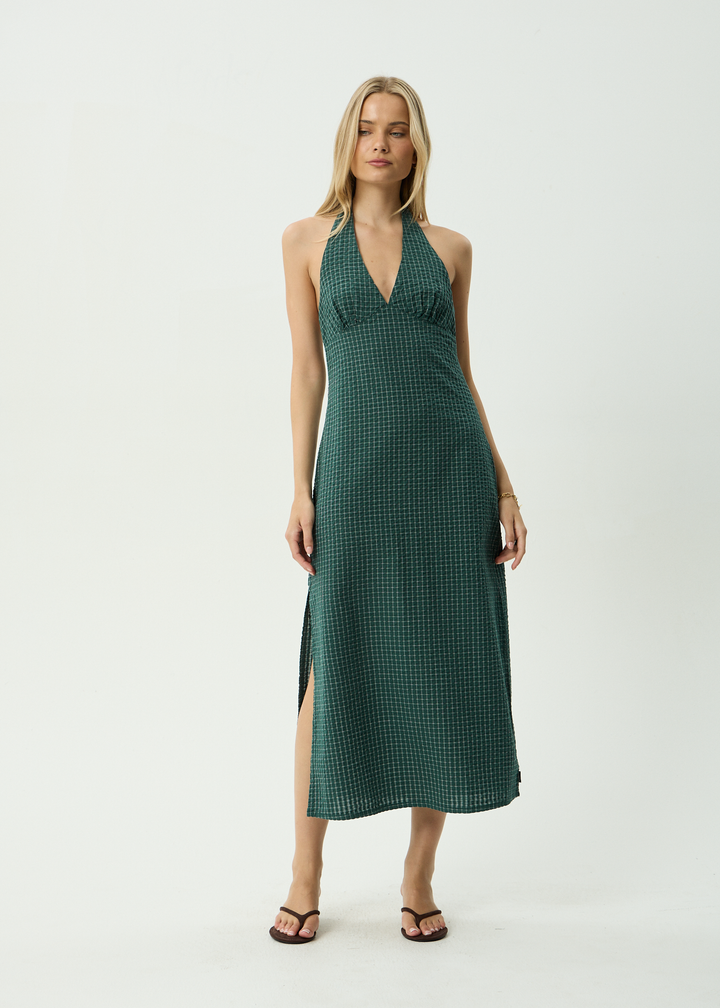 Afends Alexa - Seersucker Maxi Dress - Reverb Pine Check