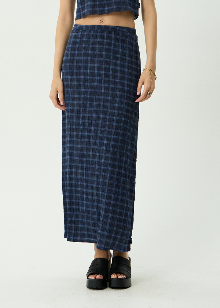 Afends Lita - Seersucker Maxi Skirt - Thea Midnight Check