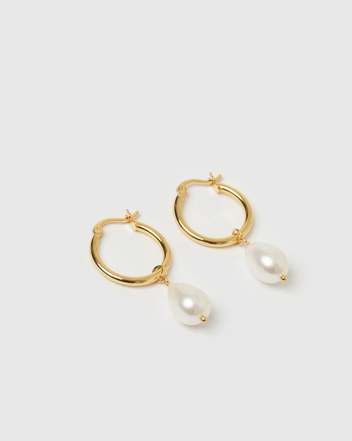 Arms Of Eve Augusta Gold & Pearl Hoop Earrings