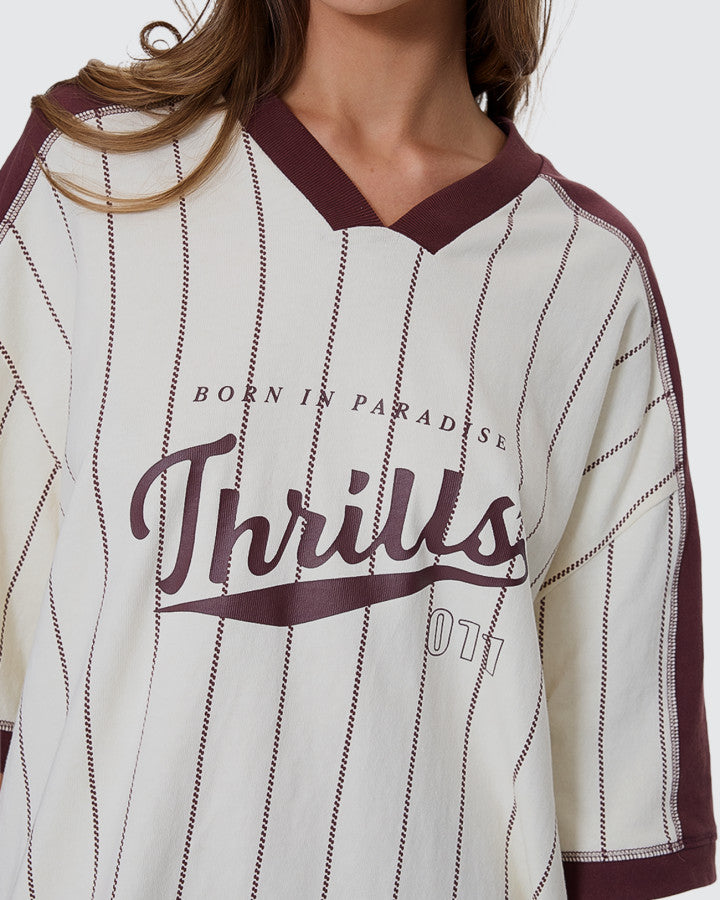 Thrills Baseline Stripe V-Neck Oversized Tee