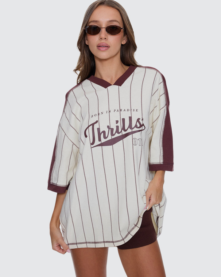 Thrills Baseline Stripe V-Neck Oversized Tee