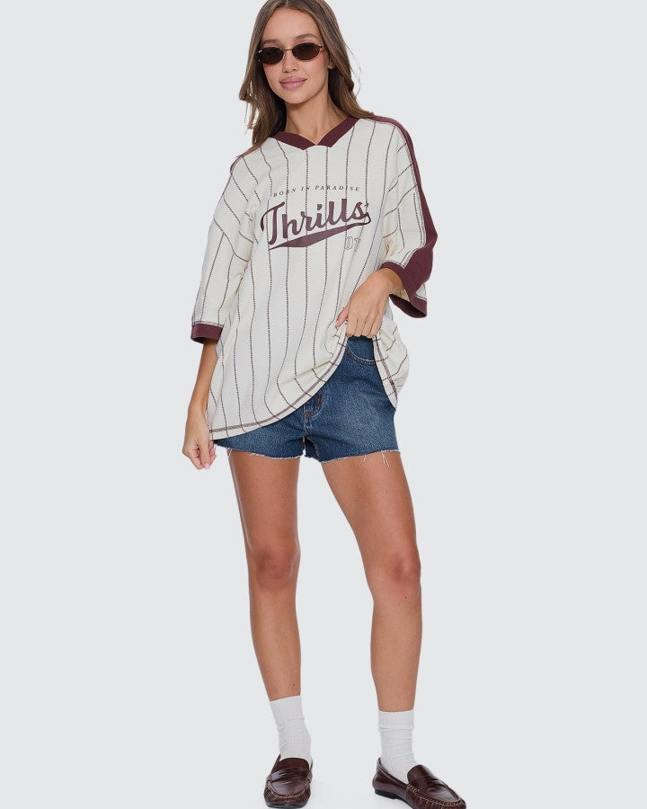 Thrills Baseline Stripe V-Neck Oversized Tee