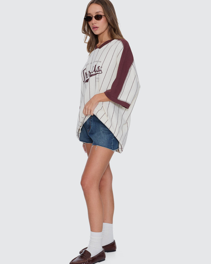 Thrills Baseline Stripe V-Neck Oversized Tee