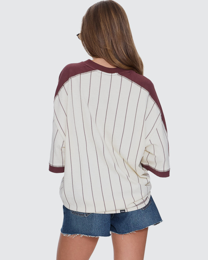 Thrills Baseline Stripe V-Neck Oversized Tee
