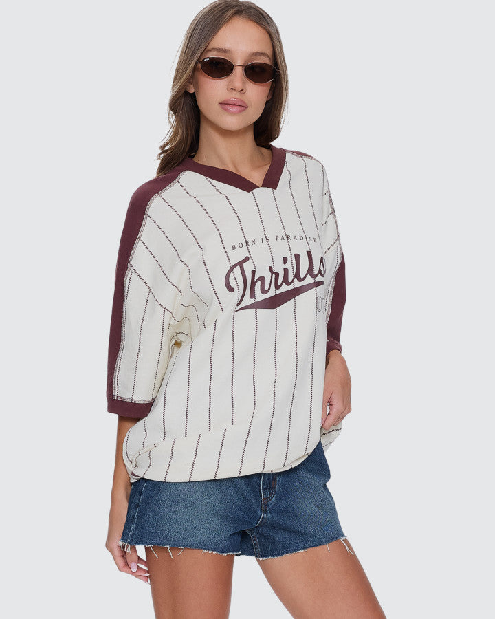Thrills Baseline Stripe V-Neck Oversized Tee