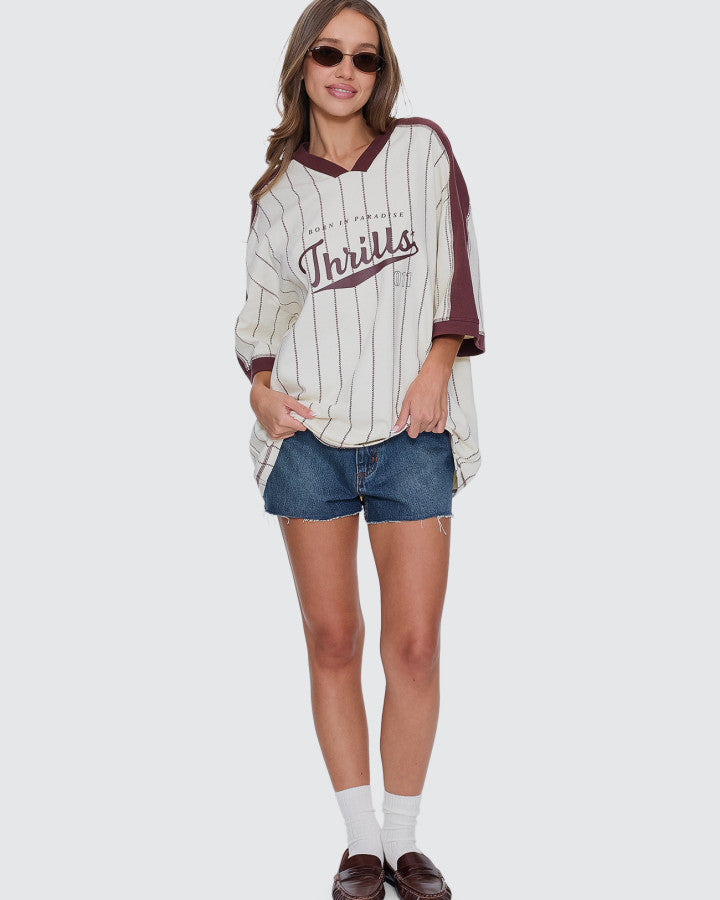 Thrills Baseline Stripe V-Neck Oversized Tee
