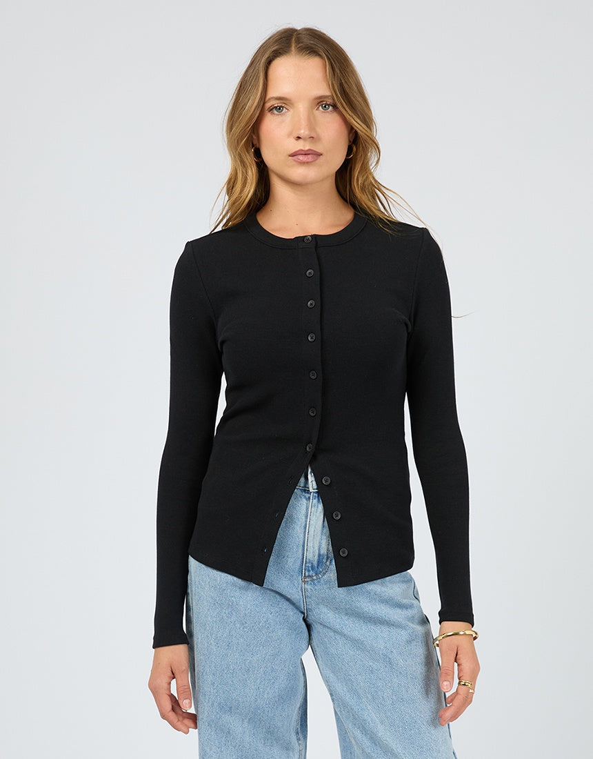 Silent Theory Button Up Long Sleeve Tee Black