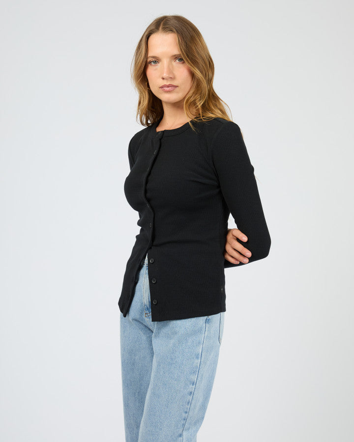 Silent Theory Button Up Long Sleeve Tee Black