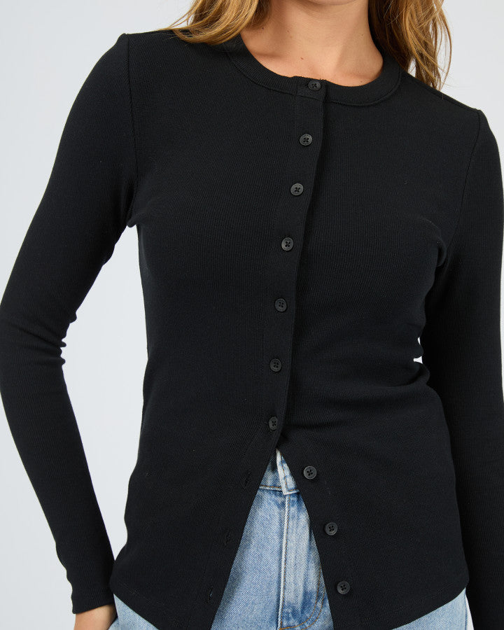 Silent Theory Button Up Long Sleeve Tee Black