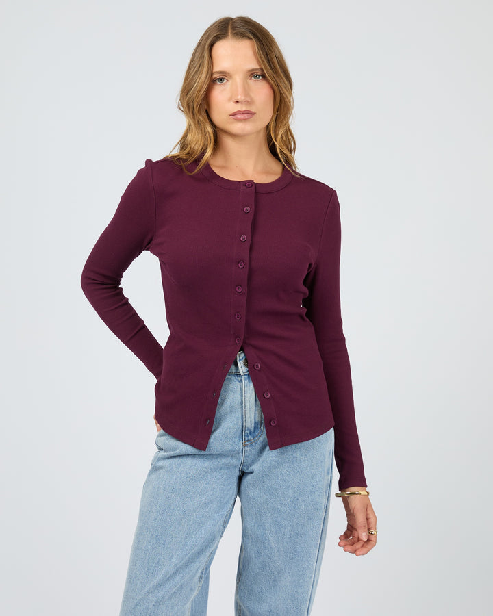 Silent Theory Button Up Long Sleeve Tee Cherry