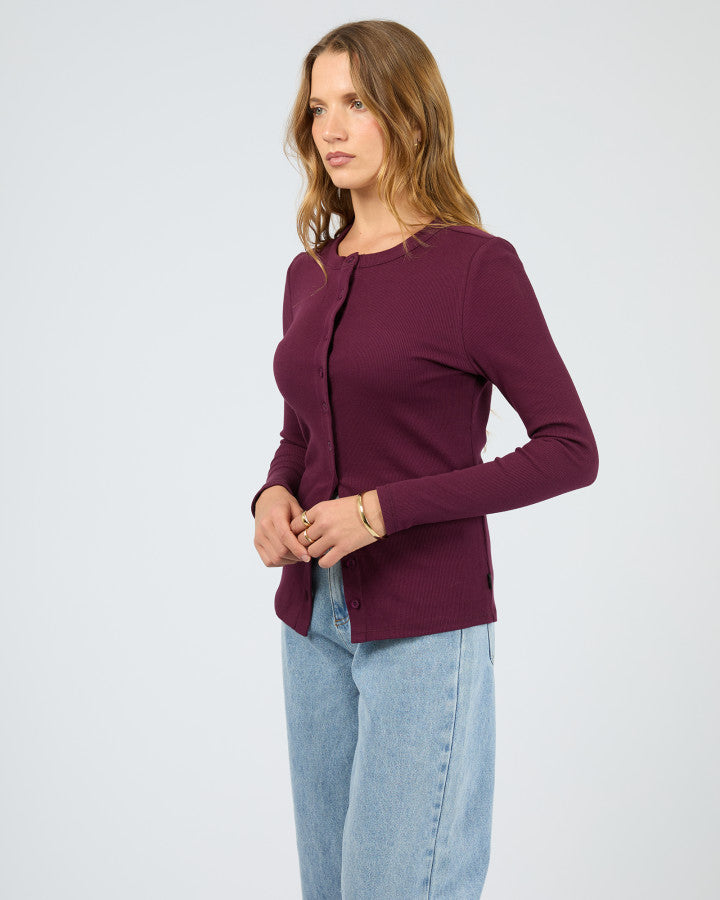 Silent Theory Button Up Long Sleeve Tee Cherry